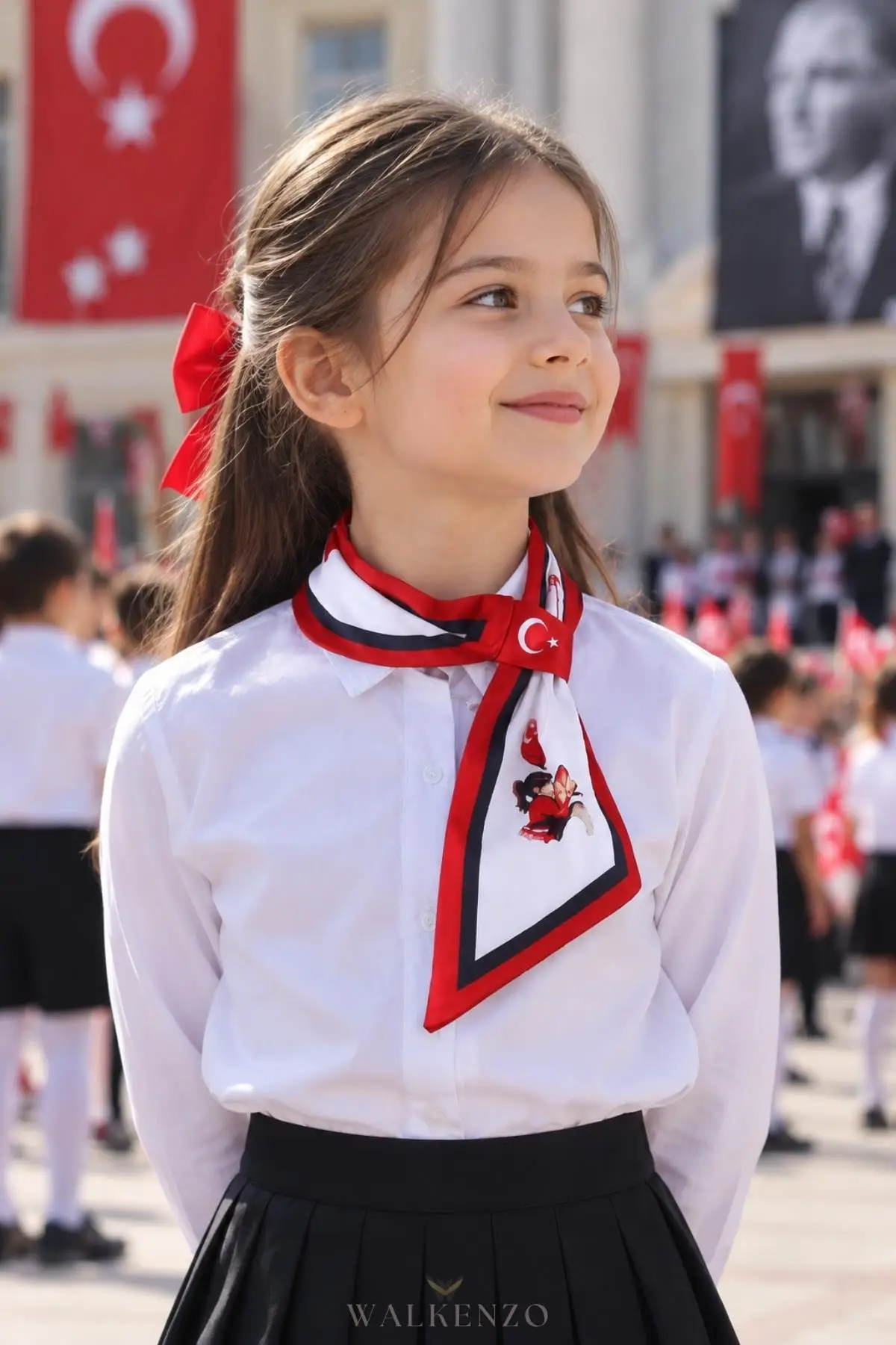 Papuç Sepeti Türk Bayrağı Desenli Kravat Formlu Çocuk Fular