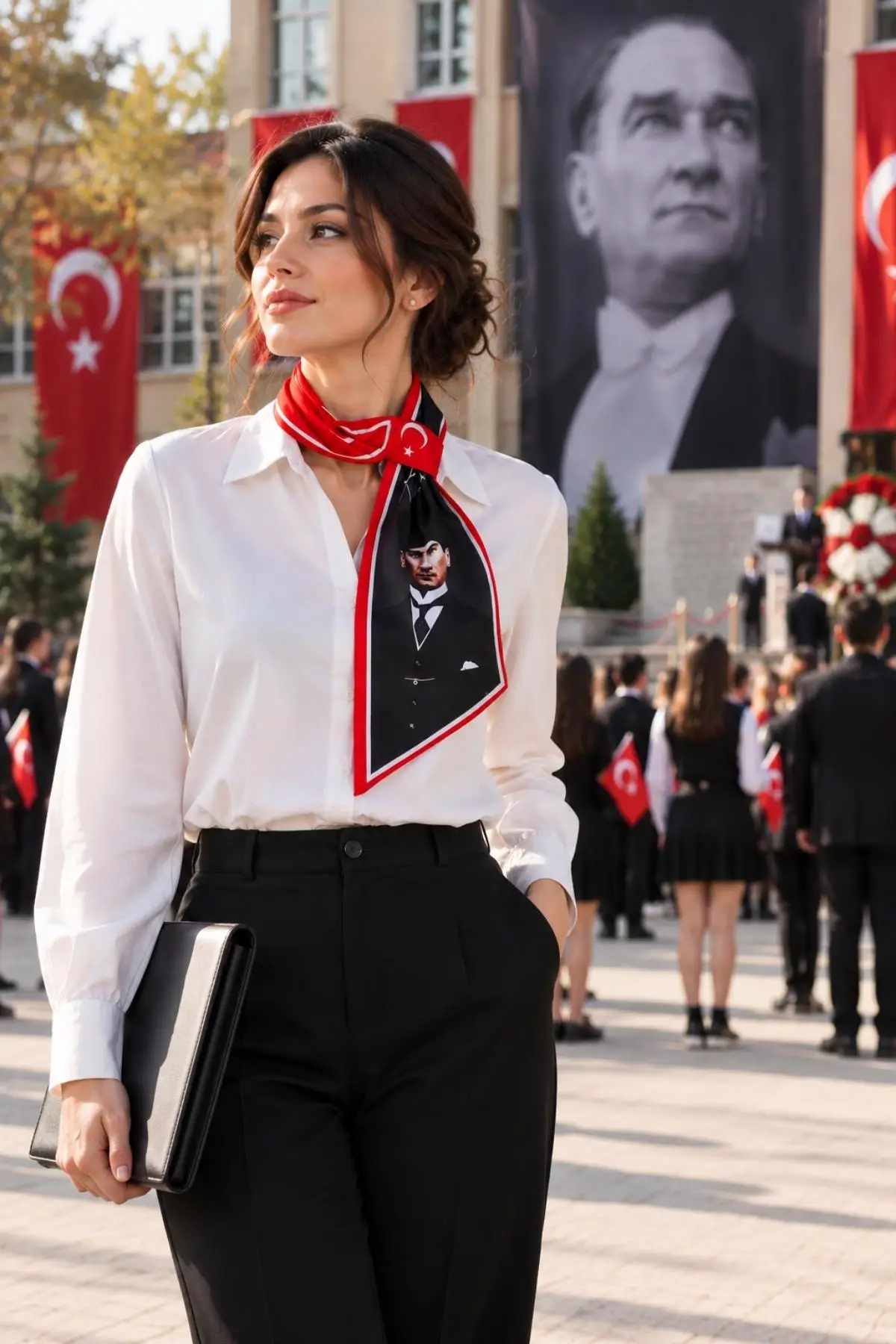 Papuç Sepeti Türk Bayrağı Desenli Şık Kadın Kravat Fular
