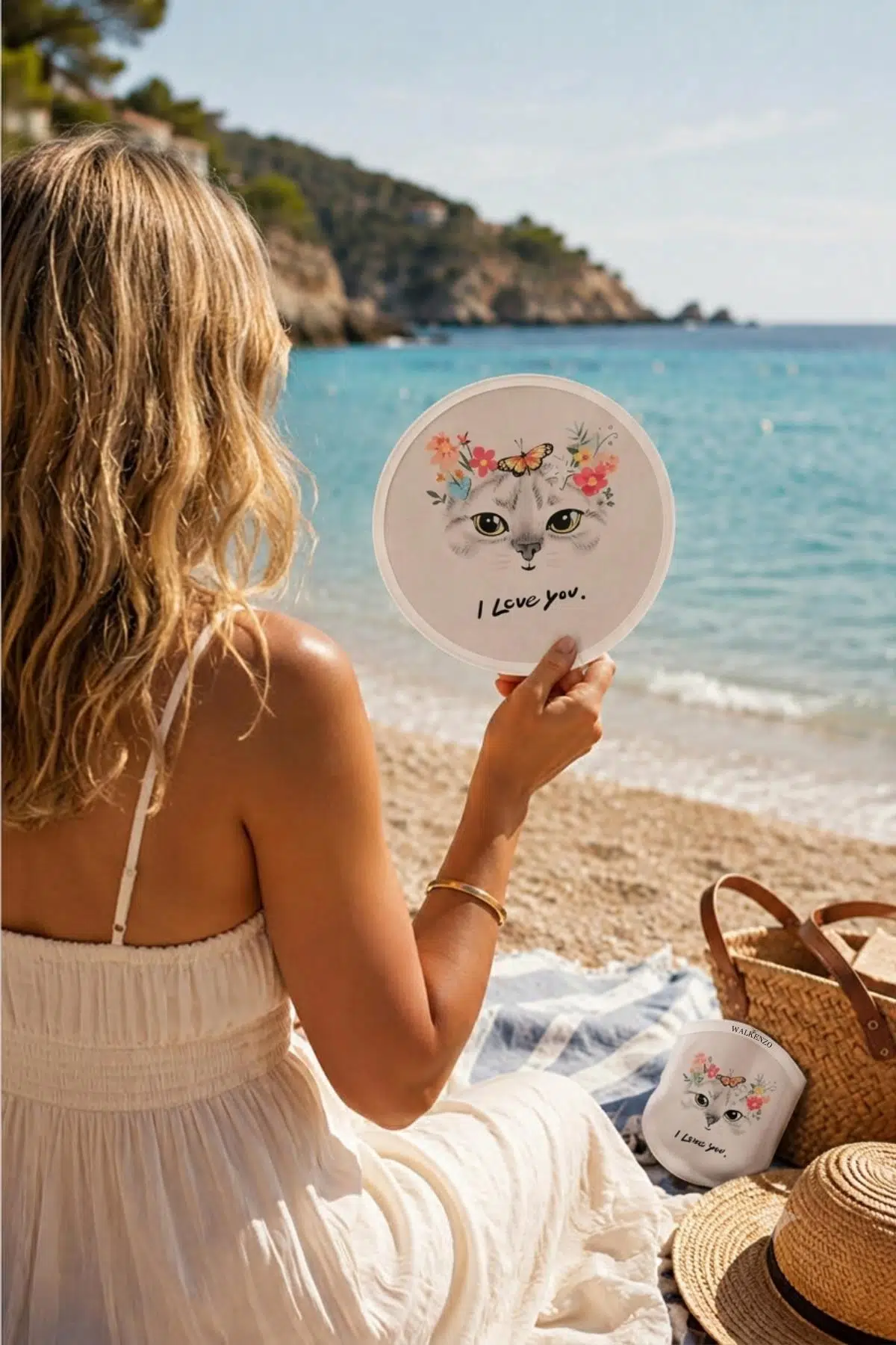Walkenzo Katlanabilir Otomatik Açılan Taşınabilir El Yelpazesi - STANDART (25 cm) - Beyaz