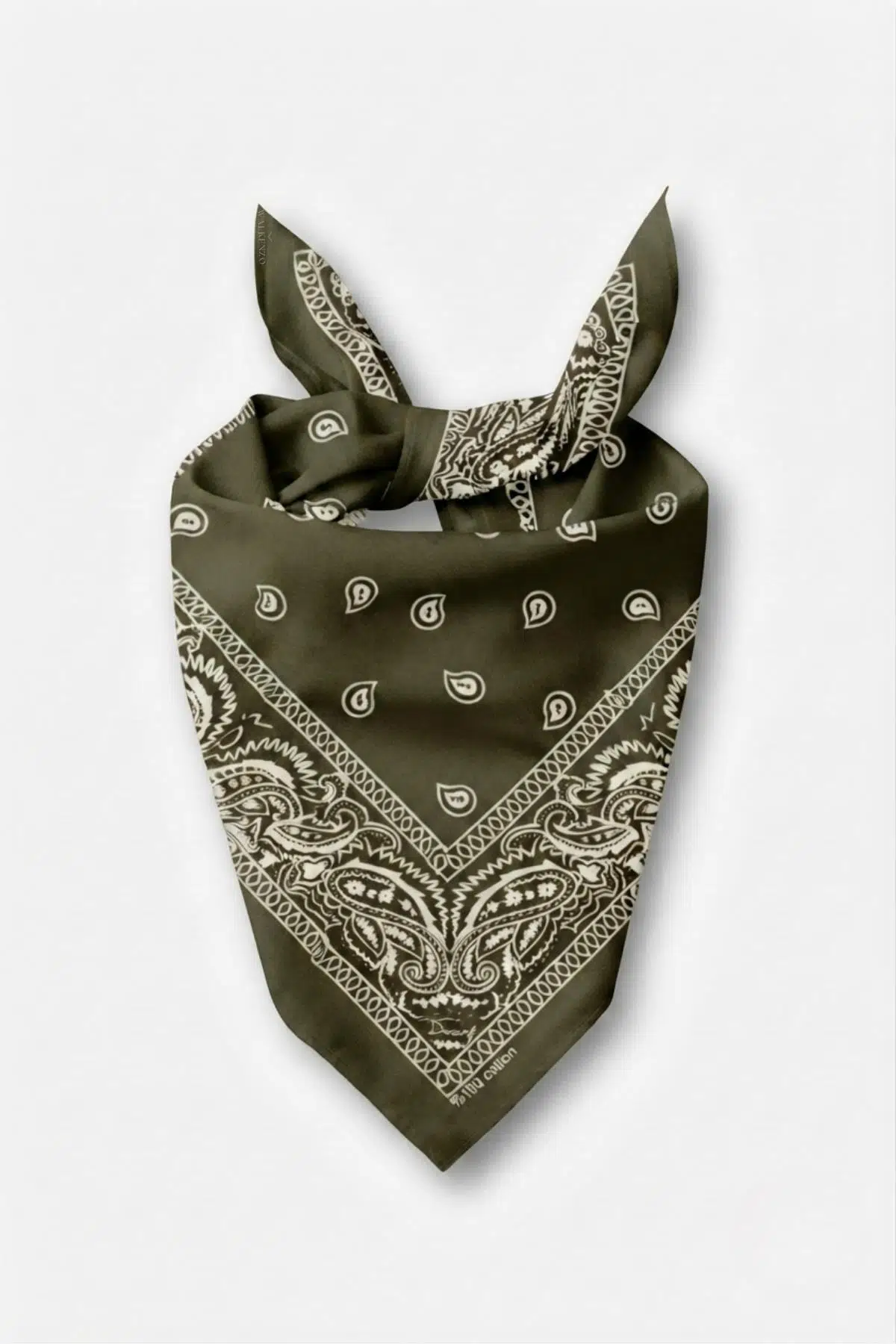 Walkenzo Paisley Desen %100 Pamuklu Çok Amaçlı Bandana Fular - Haki