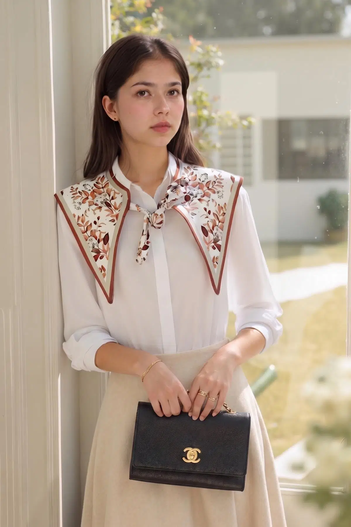 Walkenzo Rosa Canina Kuşburnu Desenli Lüks Omuz Şalı |Yakalık Fular