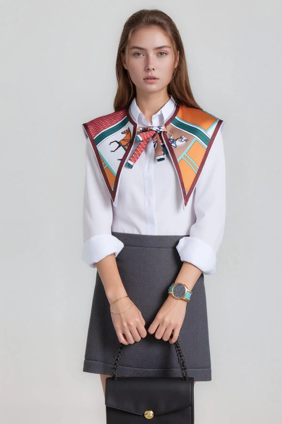 Walkenzo Sanatsal Stil At Desenli Modern Kadın Omuz Şalı - Bordo